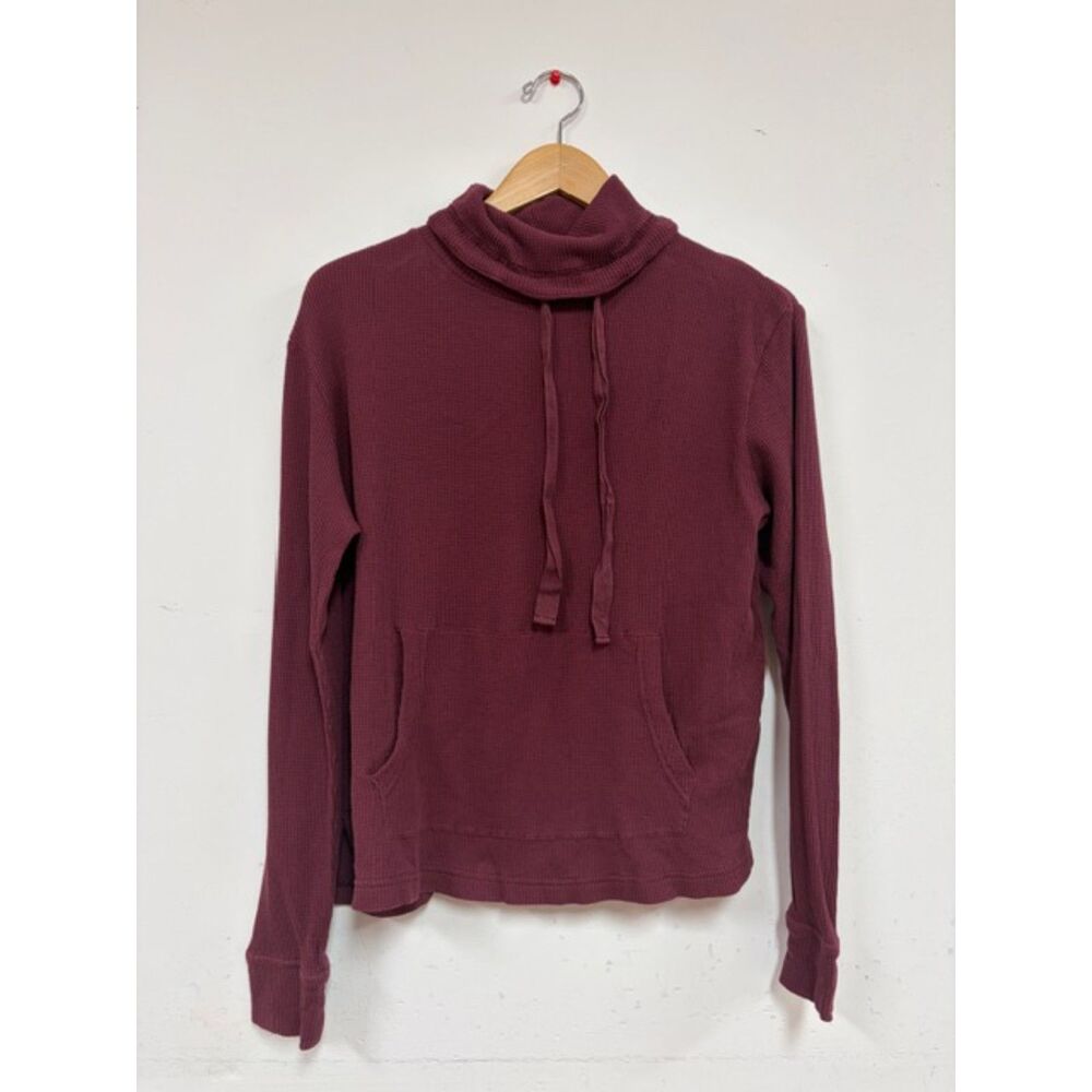 Pact Organic Burgandy Waffle Knit Cowl Neck Sweatshirt